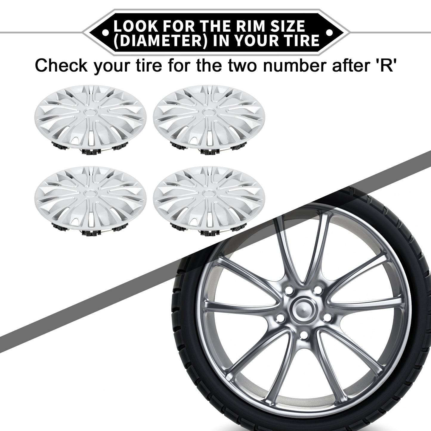 4 Pcs Car Wheel Rim Hub Cover Wheel Hub Caps R16 / 16 Inch Universal for Car Pickup Truck SUV Plastic Silver Tone