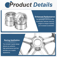 4Pcs 23.5mm OD RC Car Wheel Rims 5-Spoke Aluminum Alloy for RC Car, Silver