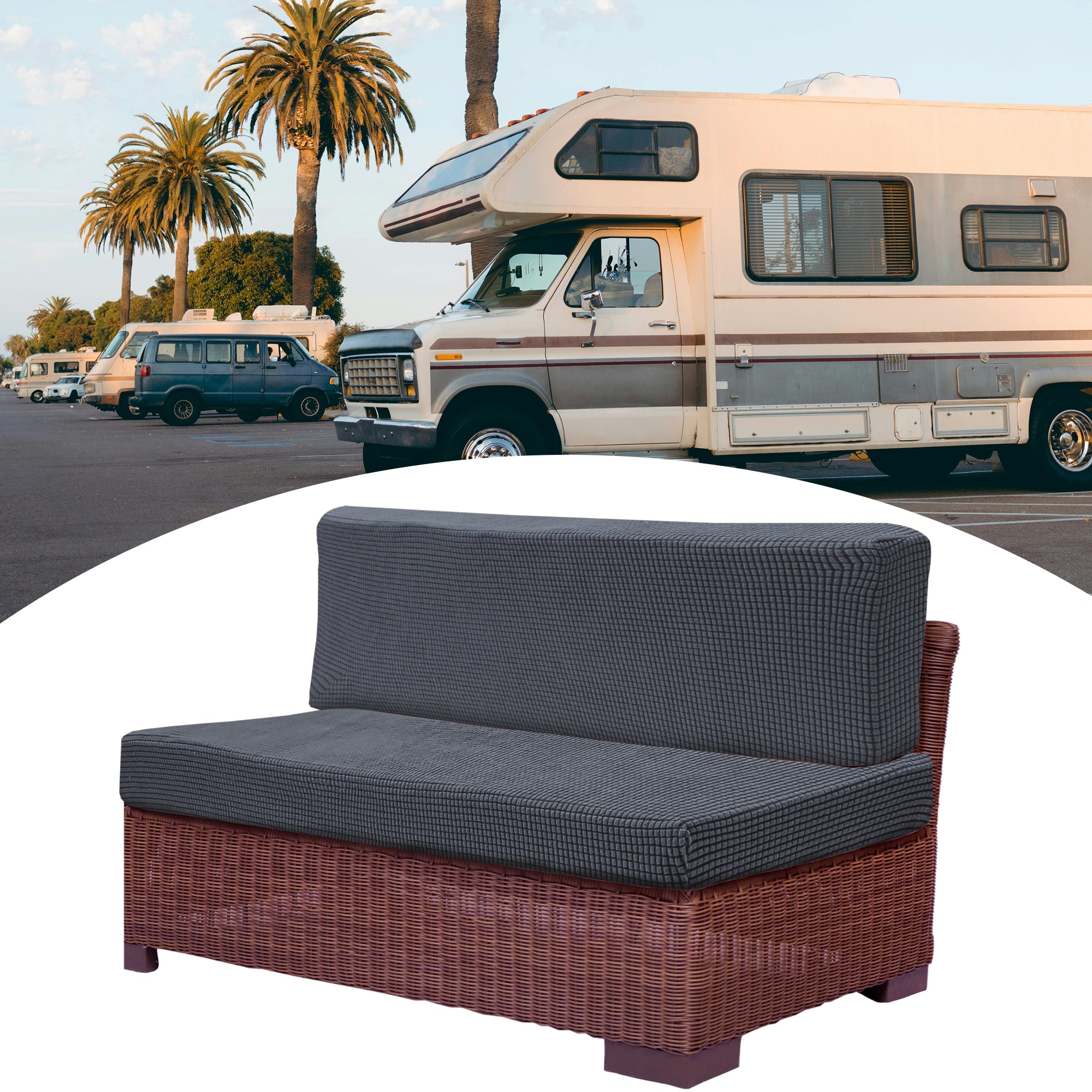 Camper Cushion Cover Non-Slip RV Dinette Seat Cover Polyester Deep Gray ...